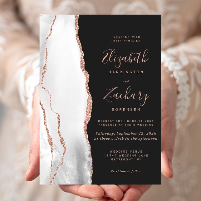 Invitation Mariage Moderne Gris Rose Or Agate Ardoise Noir (Créateur téléchargé)