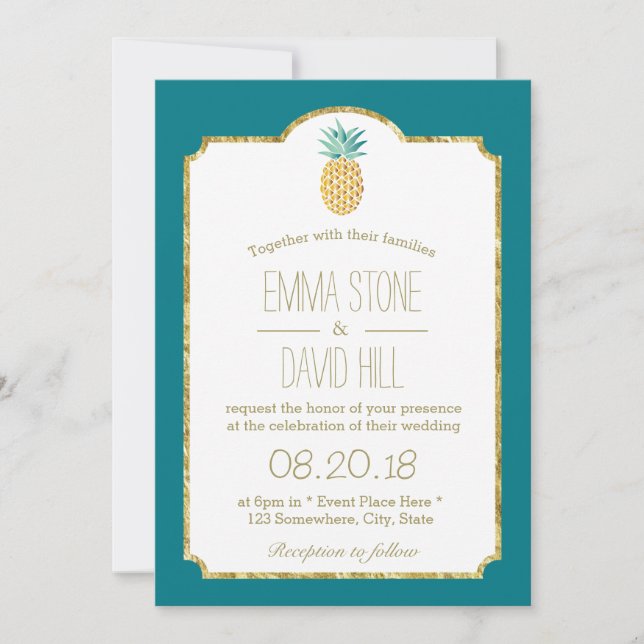Invitation Mariage moderne Hawaiian Pineappy Gold encadré (Devant)