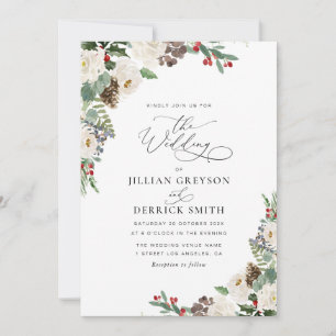Invitation mariage moderne hiver fleuri