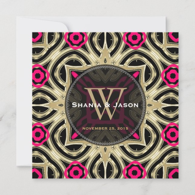 Invitation Mariage moderne Hot Pink Black Gold (Devant)