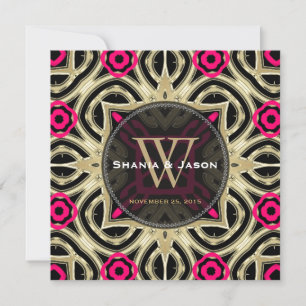 Invitation Mariage moderne Hot Pink Black Gold