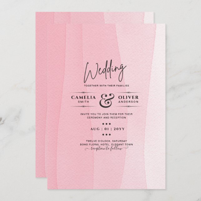 Invitation Mariage moderne Iced Pink Ombre Invite (Devant / Derrière)