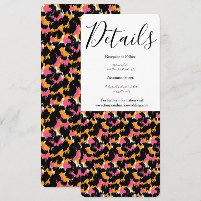 Invitation Mariage Moderne Imprimé Animal Rose Noir (Devant / Derrière)