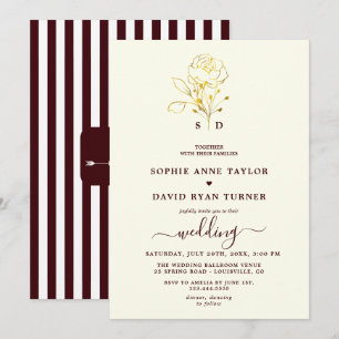Invitation Mariage Moderne Ivoire Bourgogne Profond Monogramm