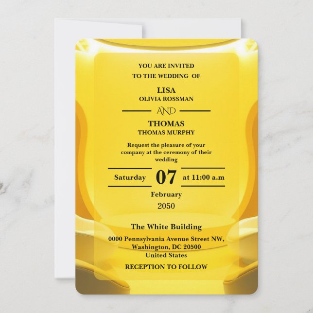 Invitation Mariage Moderne Jaune Beurre Argenté (Devant)