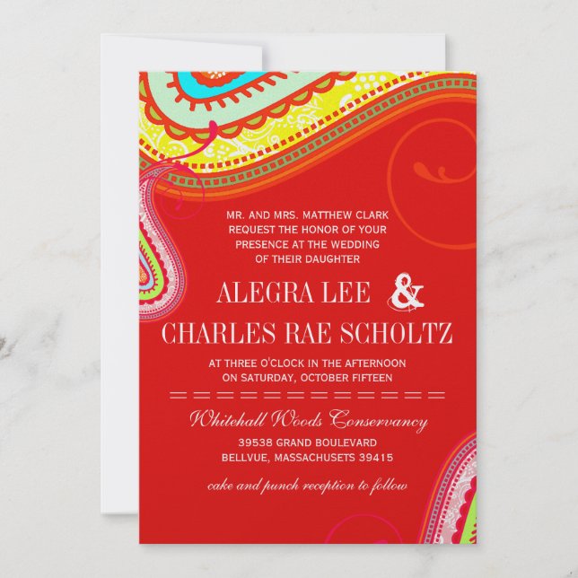 Invitation Mariage moderne jaune orange aqua menthe rouge pai (Devant)