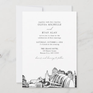 Invitation Mariage moderne Kansas City Skyline noir et blanc