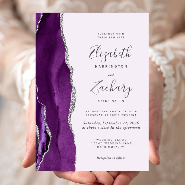 Invitation Mariage Moderne Lavande Agate Violet Argent (Créateur téléchargé)