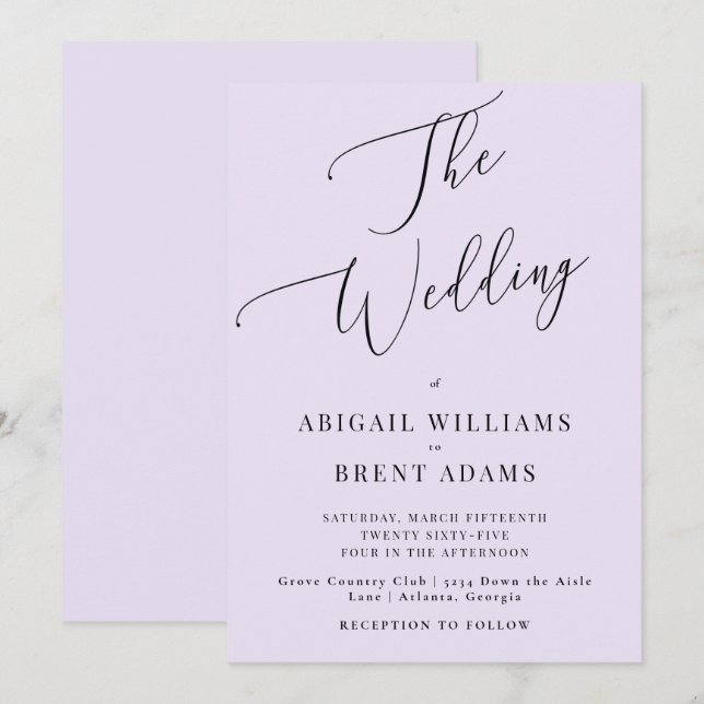 Invitation Mariage moderne Lavender (Devant / Derrière)