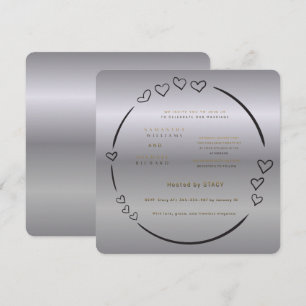 Invitation Mariage Moderne Luxueux Métallisé Argent Carré En