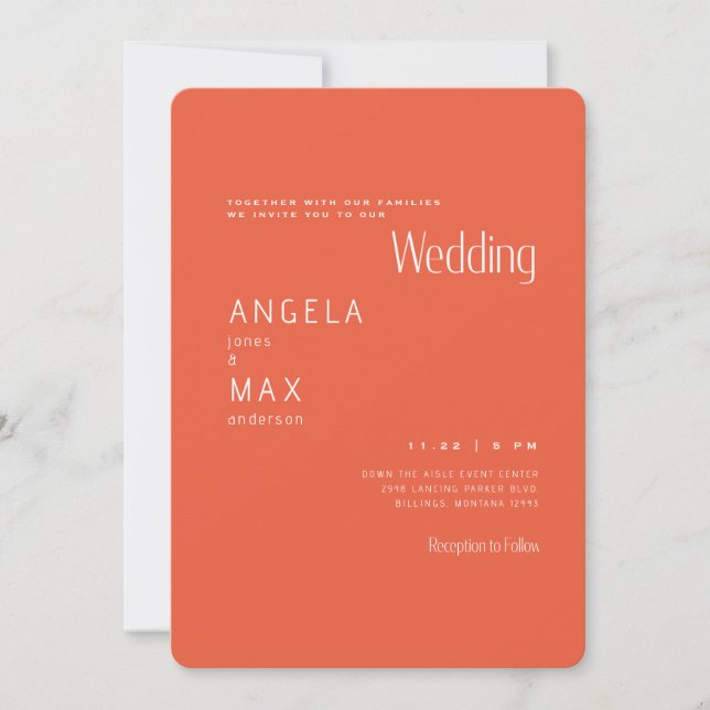 Invitation Mariage Moderne Mandarine Sans Parents (Devant)