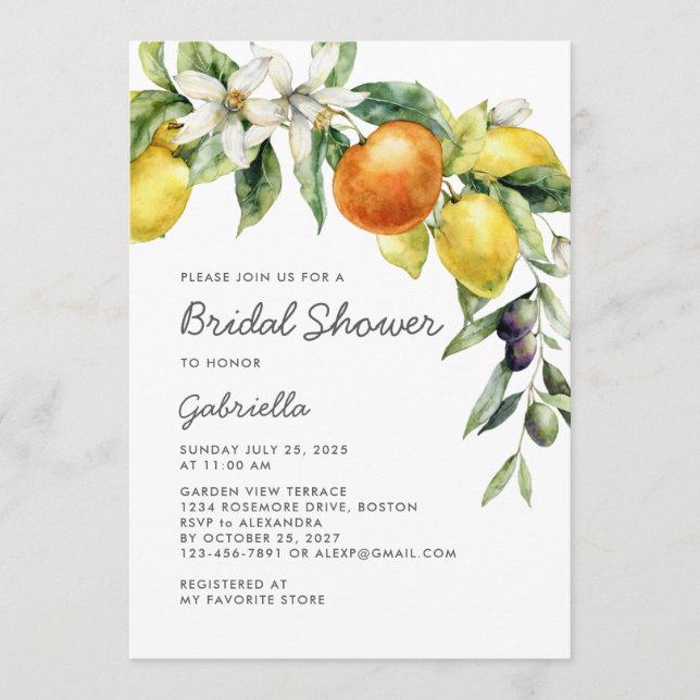 Invitation Mariage moderne manuscrit avec motif de citron (Devant)