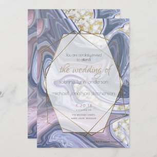 Invitation Mariage moderne Marbleizé violet Rose Agate