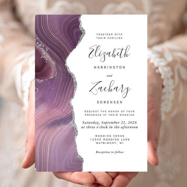 Invitation Mariage Moderne Mauve Argent Agate (Créateur téléchargé)