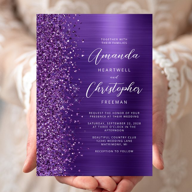 Invitation Mariage Moderne Métallisé Glamour Violet (Créateur téléchargé)