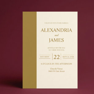 Invitation Mariage Moderne Minimaliste Barre d'Or Ivoire