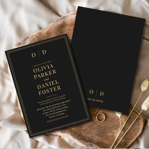 Invitation Mariage moderne minimaliste Black Gold élégant