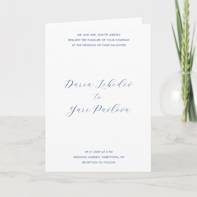 Invitation Mariage Moderne Minimaliste Bleu Cobalt (Devant)