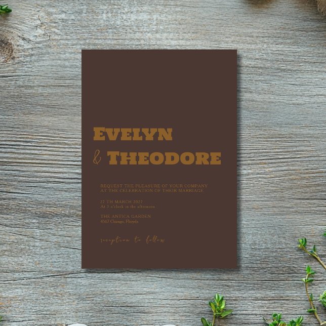 Invitation Mariage Moderne Minimaliste Brun Espresso (Créateur téléchargé)