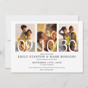 Invitation Mariage Moderne Minimaliste Collage de 3 Photos