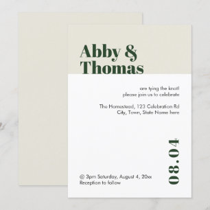 Invitation Mariage moderne minimaliste couleur bloc vert élég