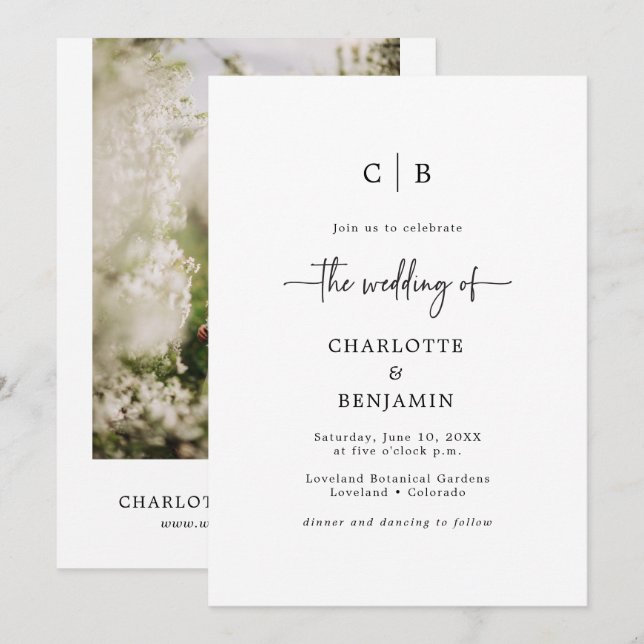 Invitation Mariage Moderne Minimaliste Écriture (Devant / Derrière)