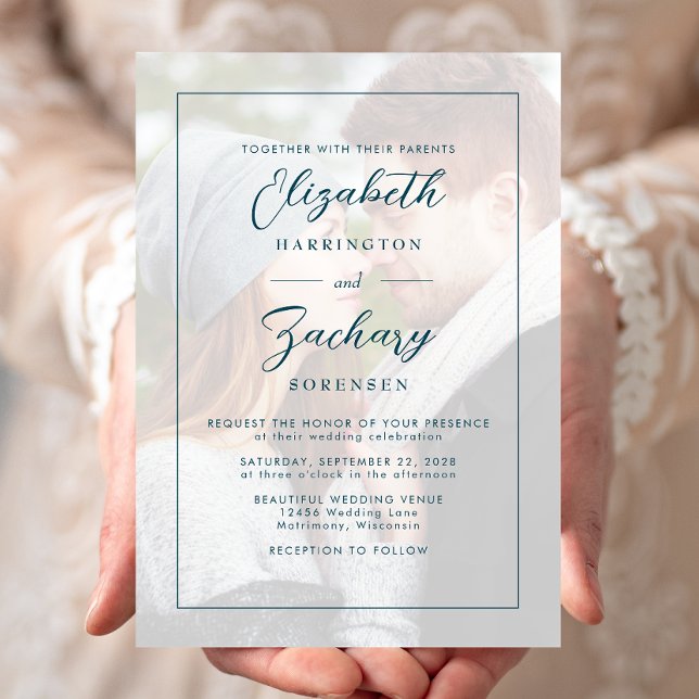 Invitation Mariage Moderne Minimaliste Écriture Teal (Créateur téléchargé)