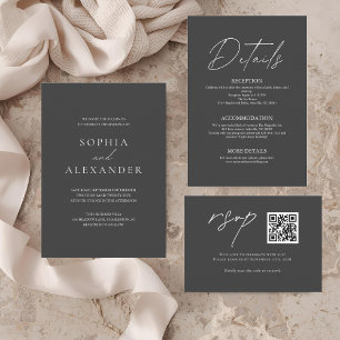 Invitation Mariage Moderne Minimaliste Élégant Noir