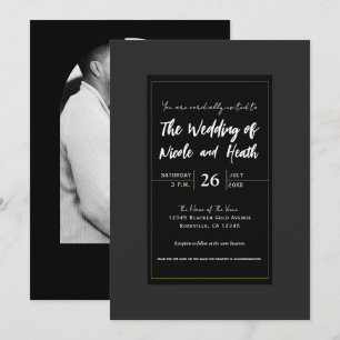 Invitation Mariage Moderne Minimaliste Élégant Noir Gris Or