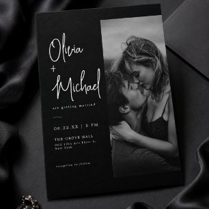 Invitation Mariage Moderne Minimaliste Élégant Script Photo