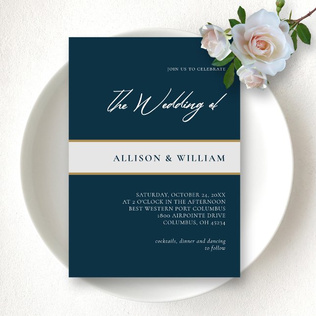 Invitation Mariage Moderne Minimaliste : Émeraude Bleu (Modern Minimalist Script _ Emerald Blue Wedding Invitation)