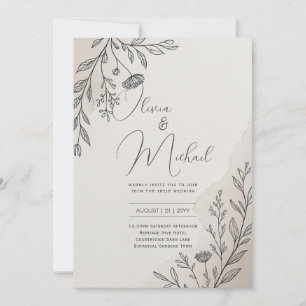 Invitation Mariage Moderne Minimaliste Floral Line Art Hérita