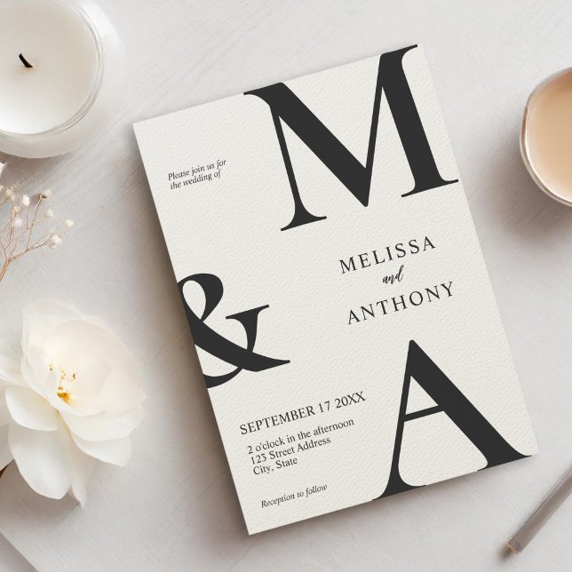 Invitation Mariage Moderne Minimaliste Noir et Ecru (Créateur téléchargé)