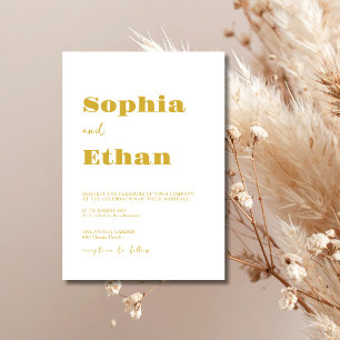 Invitation Mariage Moderne Minimaliste Or et Blanc