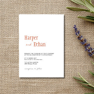 Invitation Mariage Moderne Minimaliste Orange Brûlé