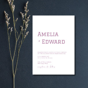 Invitation Mariage Moderne Minimaliste Propre Mauve & Blanc