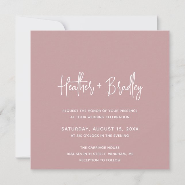 Invitation Mariage moderne minimaliste rose (Devant)