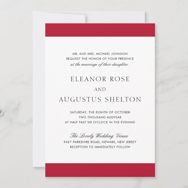 Invitation Mariage moderne minimaliste rouge et noir élégant (Devant)