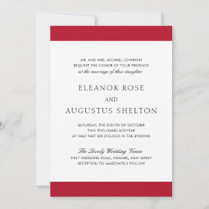 Invitation Mariage moderne minimaliste rouge et noir élégant