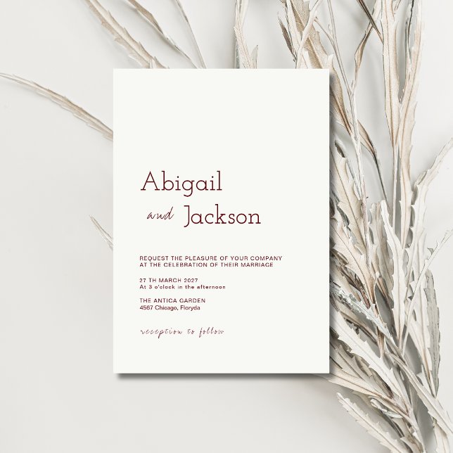 Invitation Mariage Moderne Minimaliste Texte Bourgogne (Créateur téléchargé)