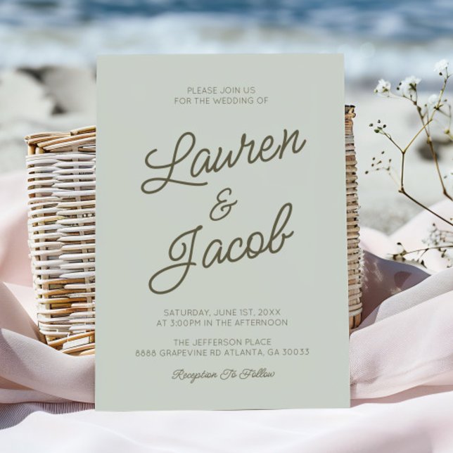 Invitation Mariage Moderne Minimaliste Vert Sauge (Créateur téléchargé)