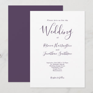 Invitation Mariage moderne minimaliste violet blanc