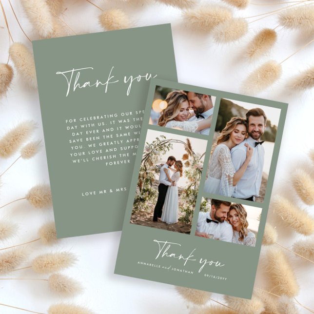 Invitation Mariage moderne minime photo merci sage vert (Créateur téléchargé)