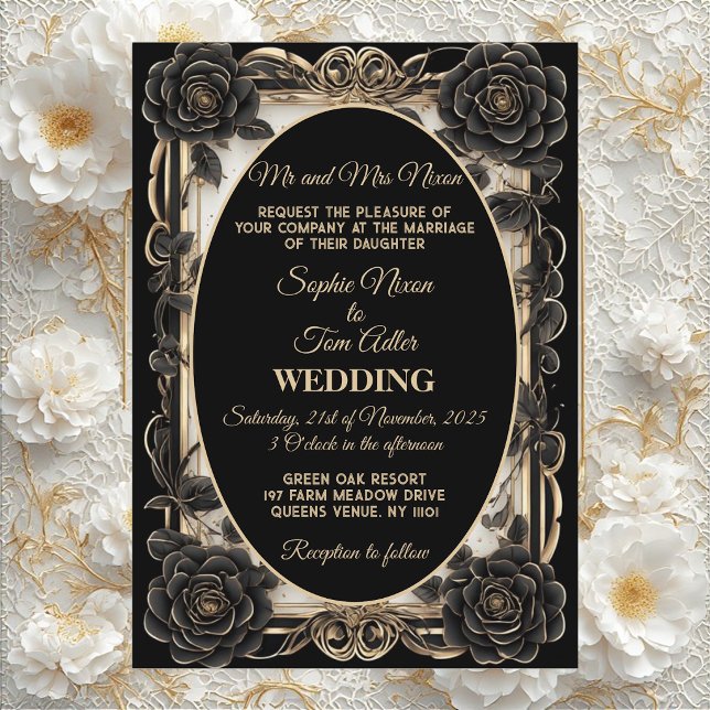 Invitation Mariage Moderne Monochrome Noir et Blanc Minimalis (Minimalist Black White Monochrome Modern Wedding Invitation)