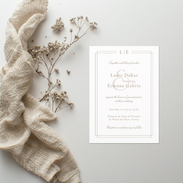 Invitation Mariage moderne Monogramme Blanc Rose Or Ampersand (Créateur téléchargé)