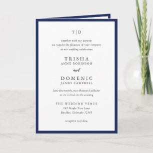 Invitation Mariage Moderne Monogramme Bleu Marine Élégant