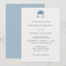 Mariage Moderne Monogramme Bleu Poussiéreux