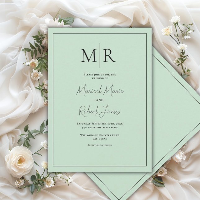 Invitation Mariage Moderne Monogramme Élégant Vert Menthe (Créateur téléchargé)