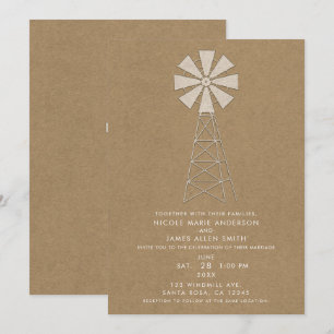 Invitation Mariage Moderne Moulin à Vent de Ferme Kraft Brun 