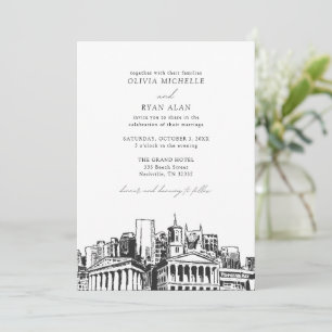Invitation Mariage moderne Nashville Skyline noir et blanc
